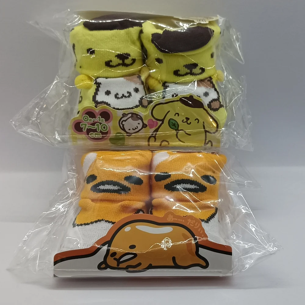 2 pairs Sanrio Pompompurin and Gudetama baby/new born socks/shoes